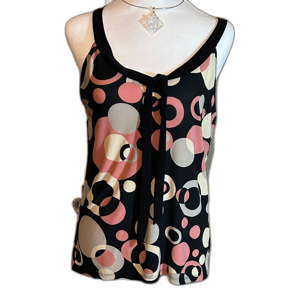 Vintage Olivia Paige Black & Pink Floral Sleeveless Top Shell Medium